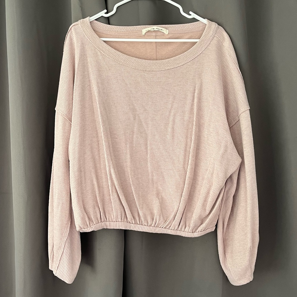 Free People Blush Pink Cropped Pullover Sweatshirt